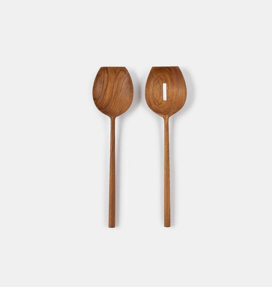 Online Shoppe Amber Interiors Teak Salad Servers S/2