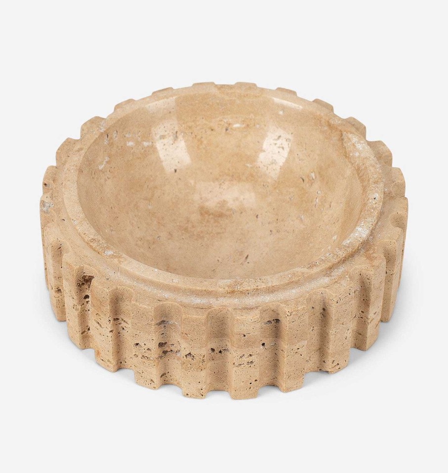 New Anastasio Home Athens Round Travertine Catchall