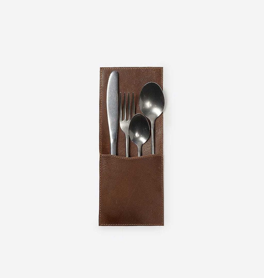 Clearance Shoppe Amber Interiors Emery Leather Cutlery Sleeve S/4