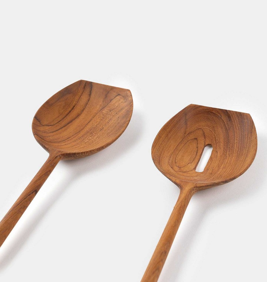 Best Shoppe Amber Interiors Teak Salad Servers S/2