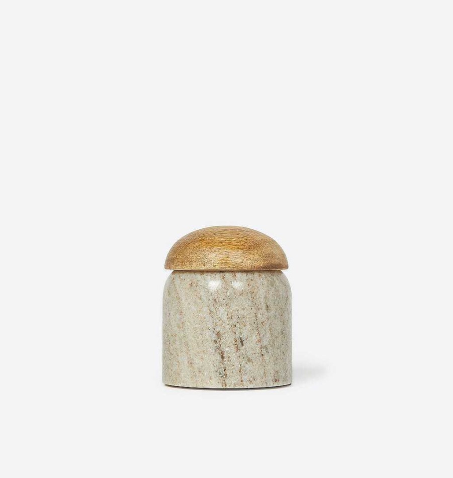 Best Shoppe Amber Interiors Marble Canister W/ Mango Wood Lid