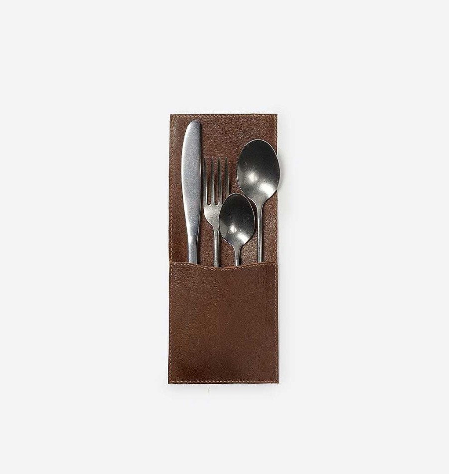 New Shoppe Amber Interiors Emery Leather Cutlery Sleeve S/4